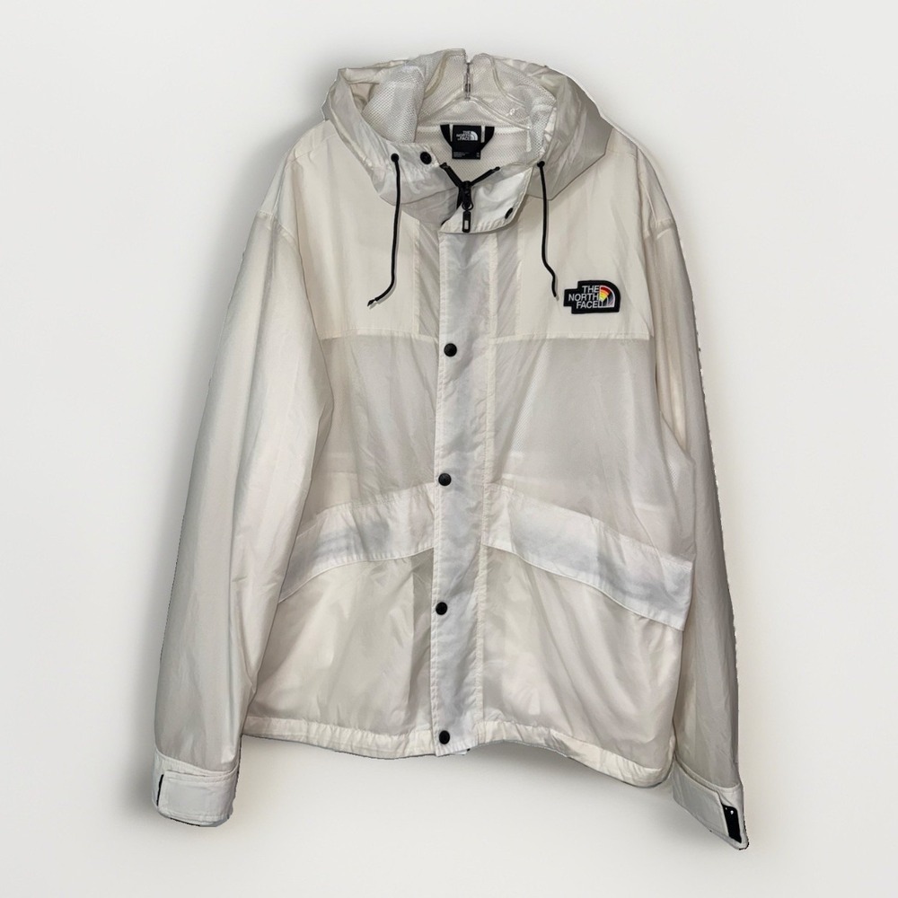 The North Face Pride Outline WindWall Hooded Jacket White Mens XL Rainbow Logo